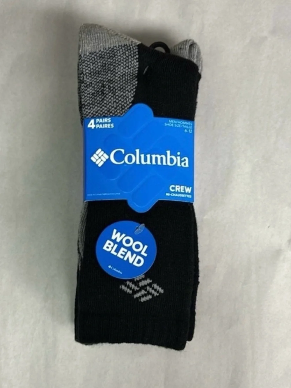 New Columbia Socks Men’s 4 Pairs Black & Gray Wool Blend Crew Sock Casual Active
